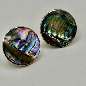 Vintage Taxco Sterling Silver Abalone Shell Screw Back Earrings JD Mexico 925